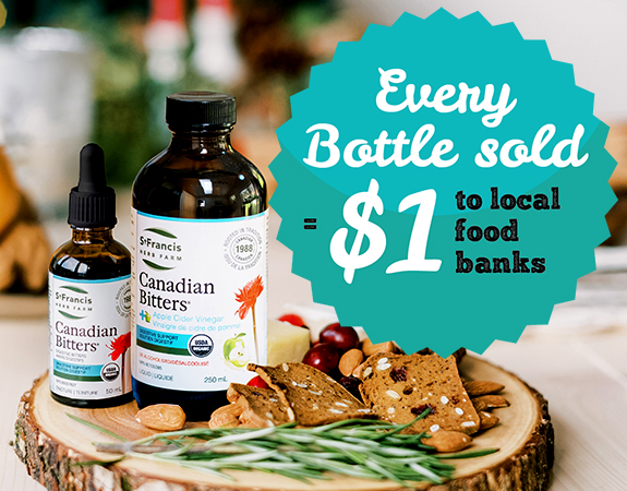 $1 for every bottle of Canadian Bitters Sold will be donated to Food Banks Canada